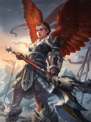 Female warrior with red wings and axe