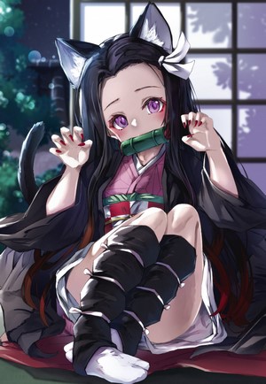 Nezuko Kamado with cat ears and tail