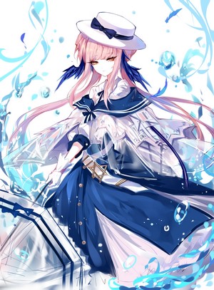 Anime girl with pink hair and blue dress