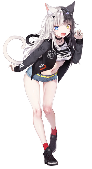 Anime girl with cat ears and heterochromia