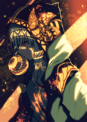 Anime girl with tribal patterns on hoodie