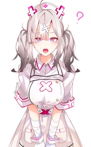 Anime girl in nurse outfit with pink accents