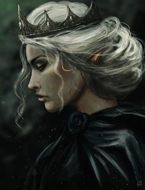 Elven Queen with White Hair and Crown