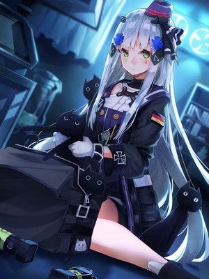 HK416 from Girls Frontline holding a plush cat