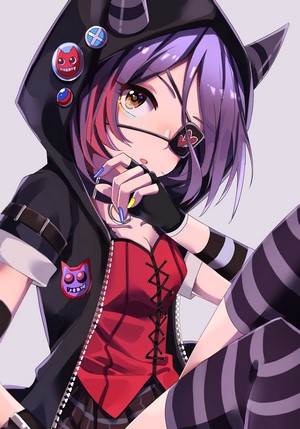 Anime girl with purple hair and eyepatch