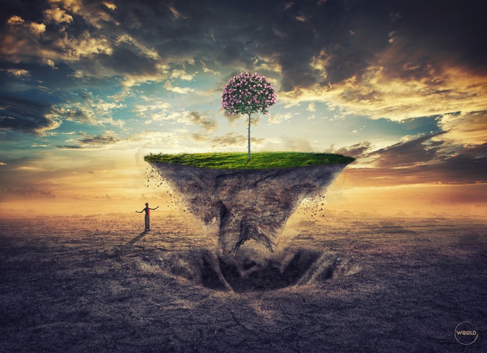 Floating Island with Tree and Person