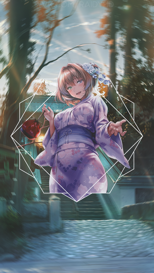 Anime girl in a purple kimono holding a lantern