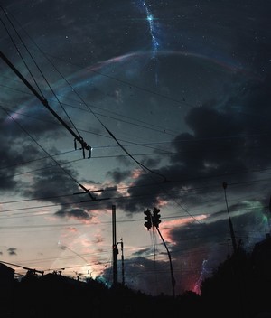 Digital art of space and street with wires