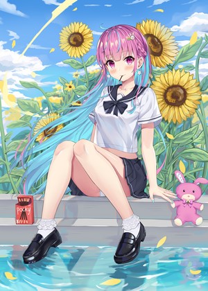 Minato Aqua from Hololive with Sunflowers