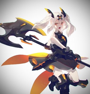 Anime girl with axe and horns