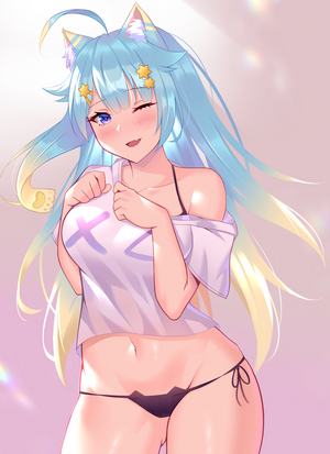 Anime girl with cat ears and blue hair