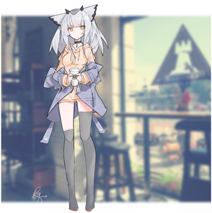 Anime girl with coffee cup in cafe