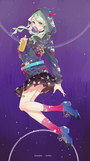 Anime girl with spray paint and bubble gum