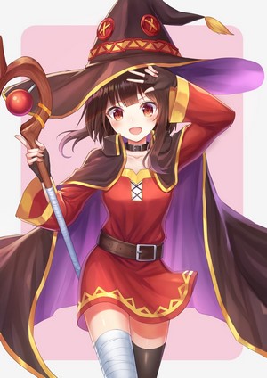 Megumin from KonoSuba holding a staff