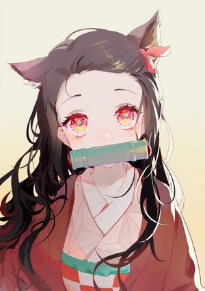 Kamado Nezuko from Kimetsu no Yaiba with cat ears
