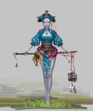 Fantasy woman with skulls on a staff