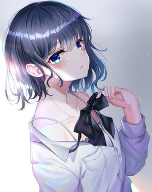Anime girl with short dark hair and blue eyes