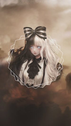 Anime Girl with Two-Toned Hair and Castle