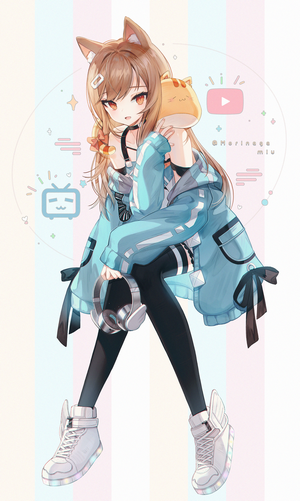 Anime girl with cat ears holding a plush toy