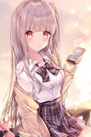 Anime girl with phone and school uniform