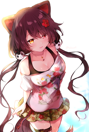 Anime girl with cat ears and flower in hair