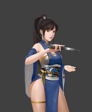 Fantasy girl with dark hair holding a knife
