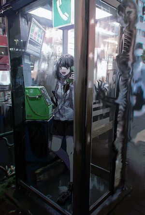 Anime girl in a phone booth