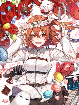 Anime girl with flower crown and sweets