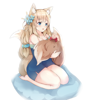 Azur Lane anime girl with fox ears and tail