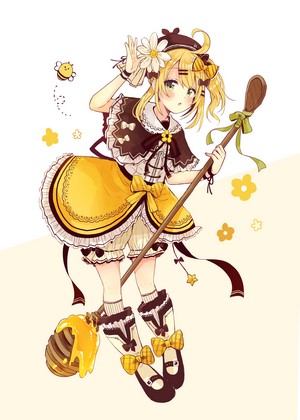 Anime girl with bee theme and honey dipper