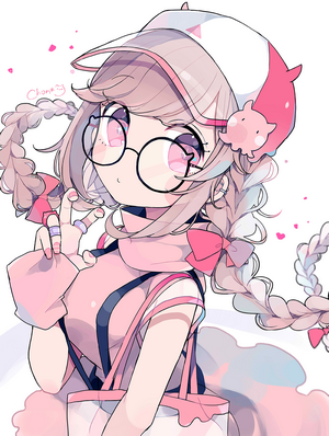 Anime girl with glasses and pink outfit