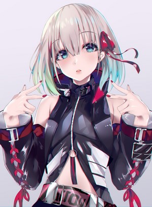 Anime girl with short blonde hair and blue eyes
