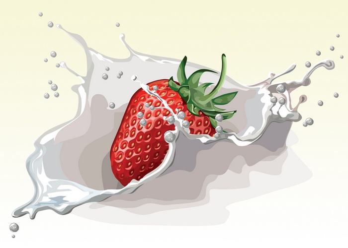 Strawberry splashing into milk