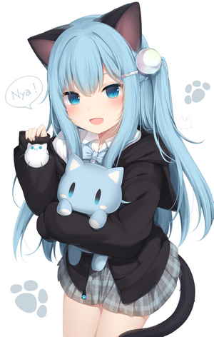Nekoha Shizuku Blue Hair Cat Girl Portrait