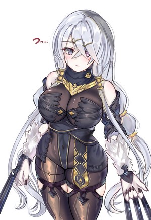Anime girl with long white hair and elaborate outfit