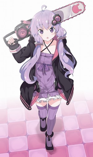 Yuzuki Yukari holding a chainsaw