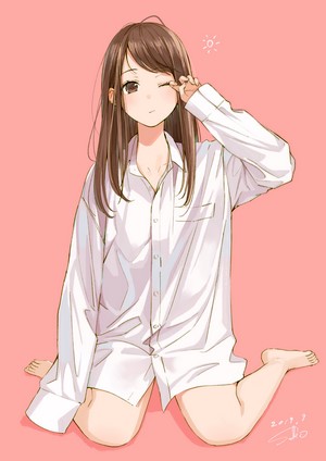 Anime girl in oversized white shirt