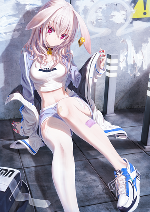 Anime girl with bunny ears sitting on the ground