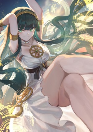 Anime girl with green hair and white dress