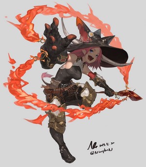 Anime Witch with Pink Hair and Fire Magic