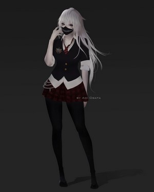 Anime girl with white hair and mask by Aoi Ogata