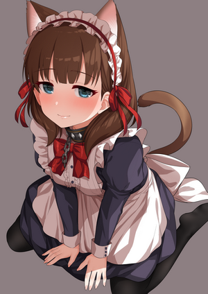Anime Cat Girl Maid with Red Bows