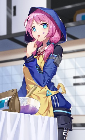 Anime girl with pink hair baking