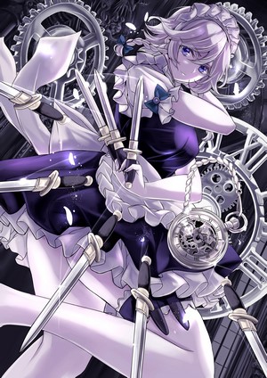 Izayoi Sakuya from Touhou with knives and clockwork