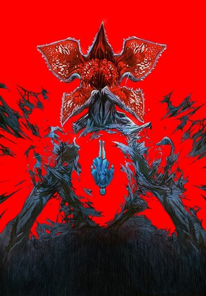 Eleven from Stranger Things and Demogorgon artwork