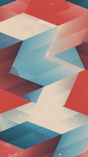 Abstract geometric polygon art with red, blue, and cream colors