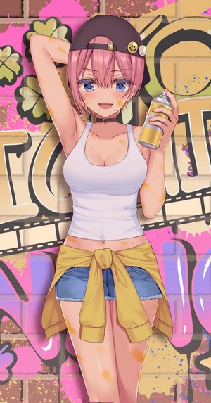 Nakano Ichika from The Quintessential Quintuplets holding a spray can