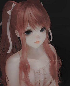 Anime girl with pink hair and ribbons by Aoi Ogata