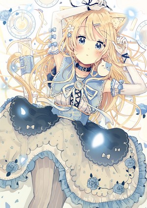 Anime girl with cat ears and blue dress