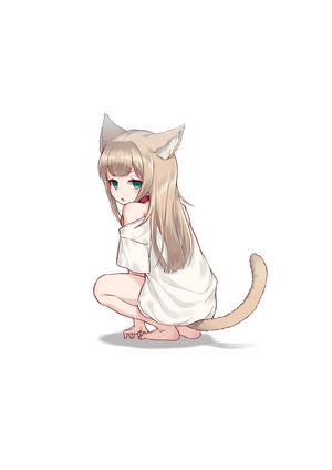 Anime cat girl squatting, artwork